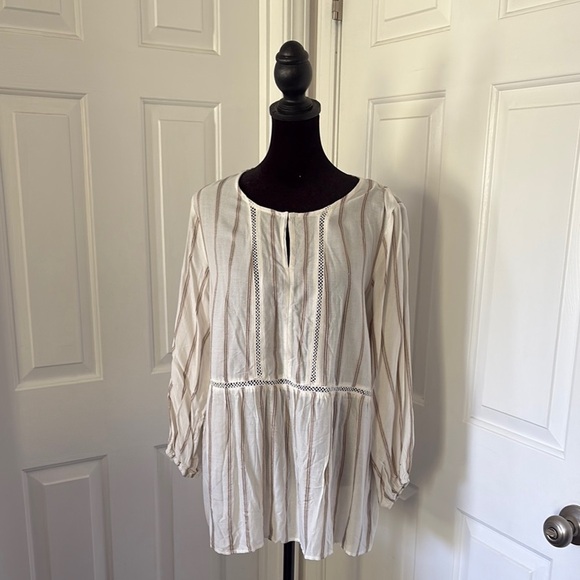 Fever NWT Cream Stripped Peasant Blouse - Picture 1 of 13